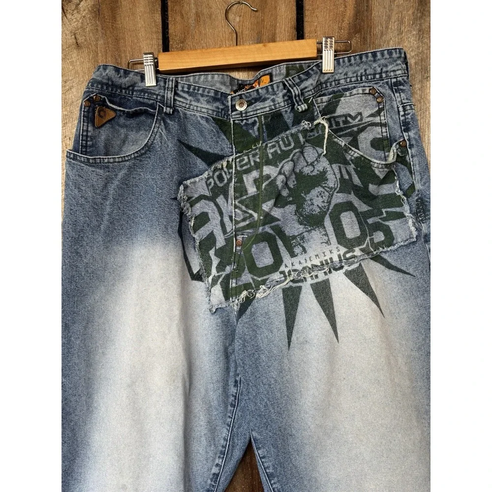 Akademiks Men's Jeans Sz 40 X 32 Relaxed‎ Fit Graphic Denim Y2K Streetwear Baggy